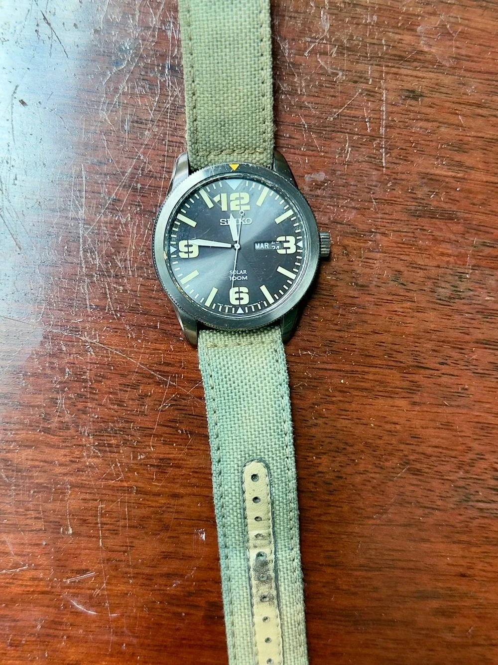 Seiko Solar 100M Men’s Watch with Olive Strap